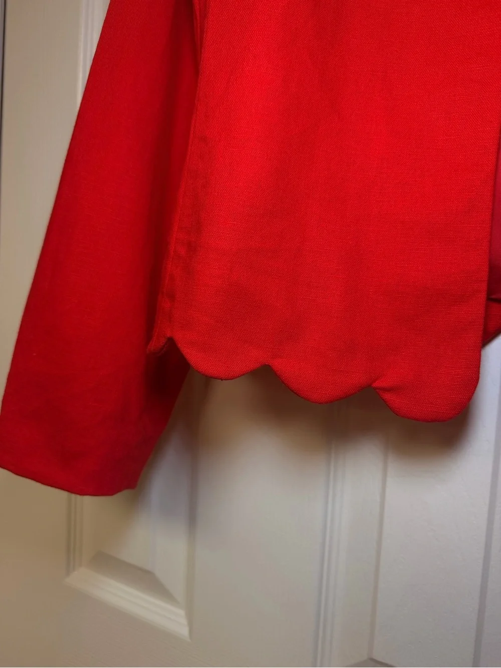 J.Crew Red Linen Blend Scallop Hem Jacket Blazer Small Preppy Holiday Workwear